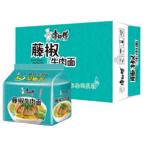 康师傅藤椒牛肉面 - 经典五连包(6提/箱)